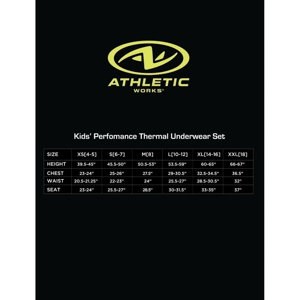 Athletic Works Kids‎ Performance Thermal Set in Black, Size L (10-12) New!